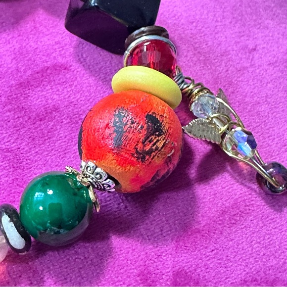 Handmade one-of-a-kind hand painted bracelet with charms ethnic tribal boho 3130 - Picture 4 of 11